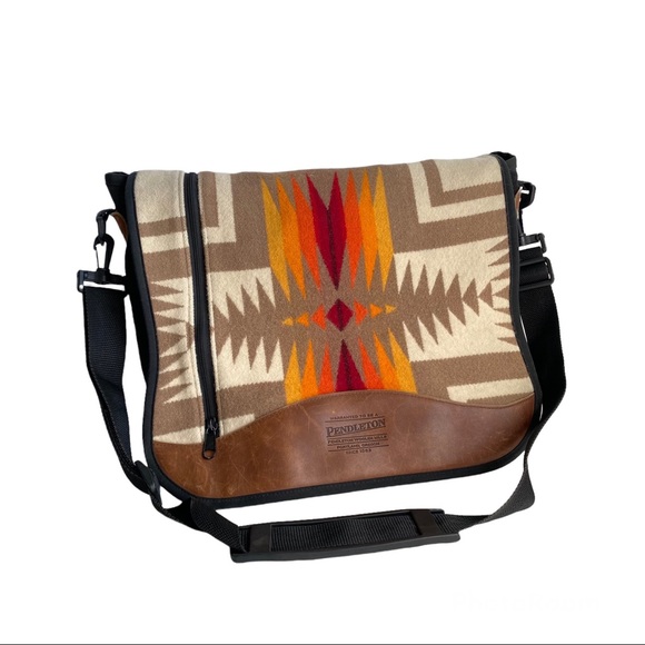 Pendleton Handbags - Pendleton Wool Harding Messenger Laptop Bag Crossbody Leather Trim Southwest